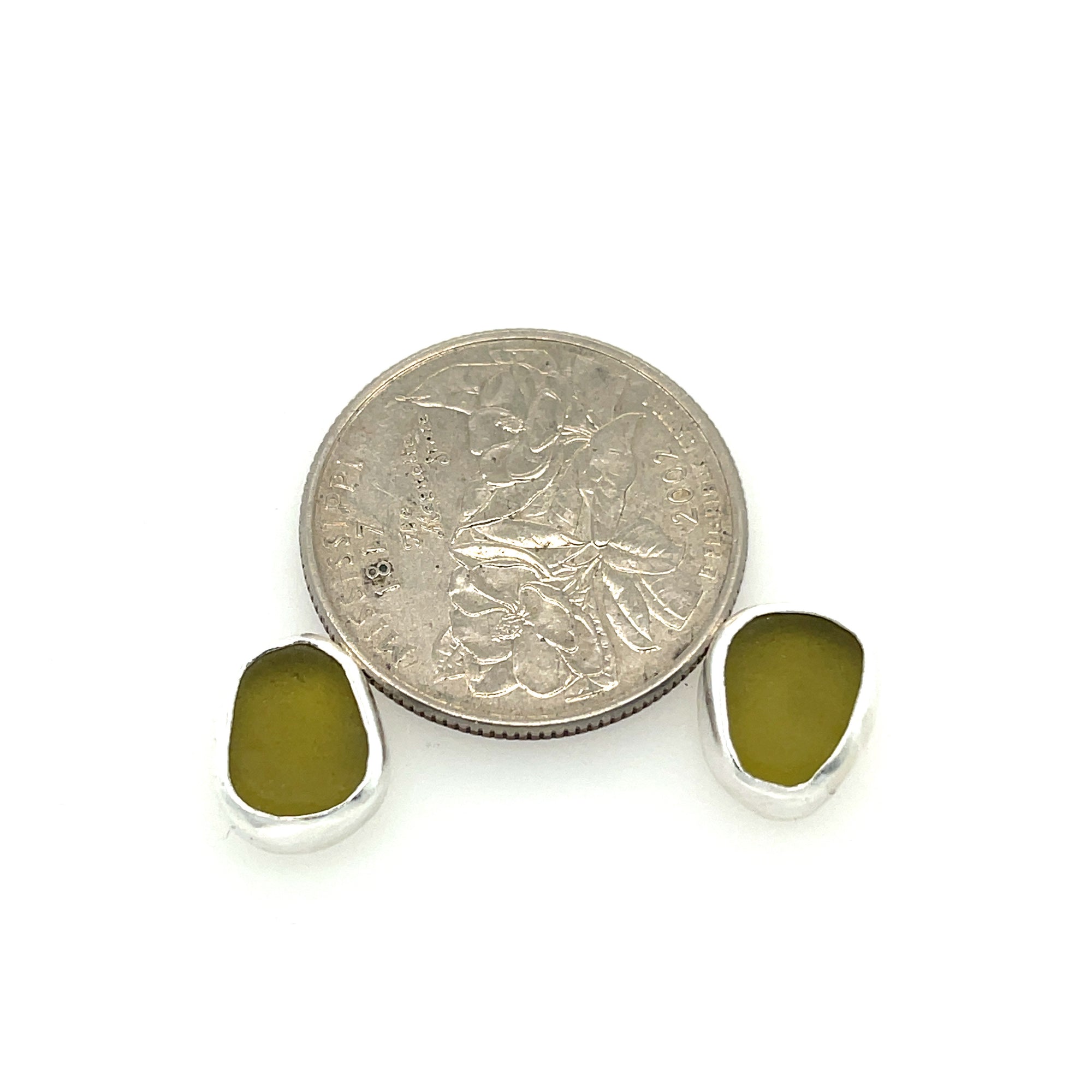 Light Olive Green Sea Glass Studs
