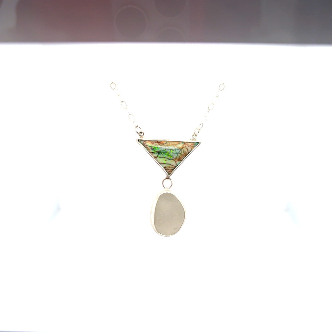 Opal and white Sea Glass Necklace