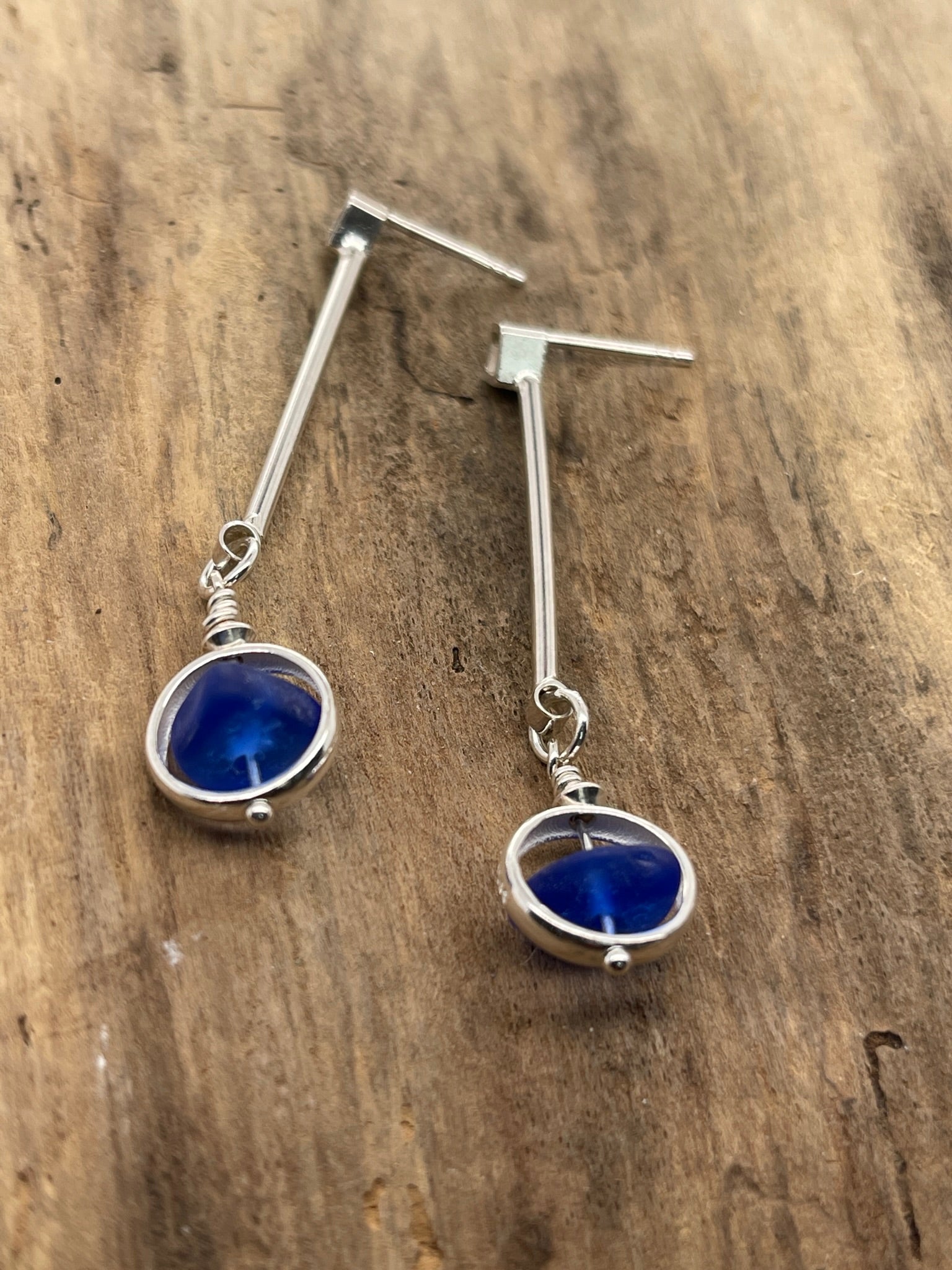 Blue Sea Glass Earrings