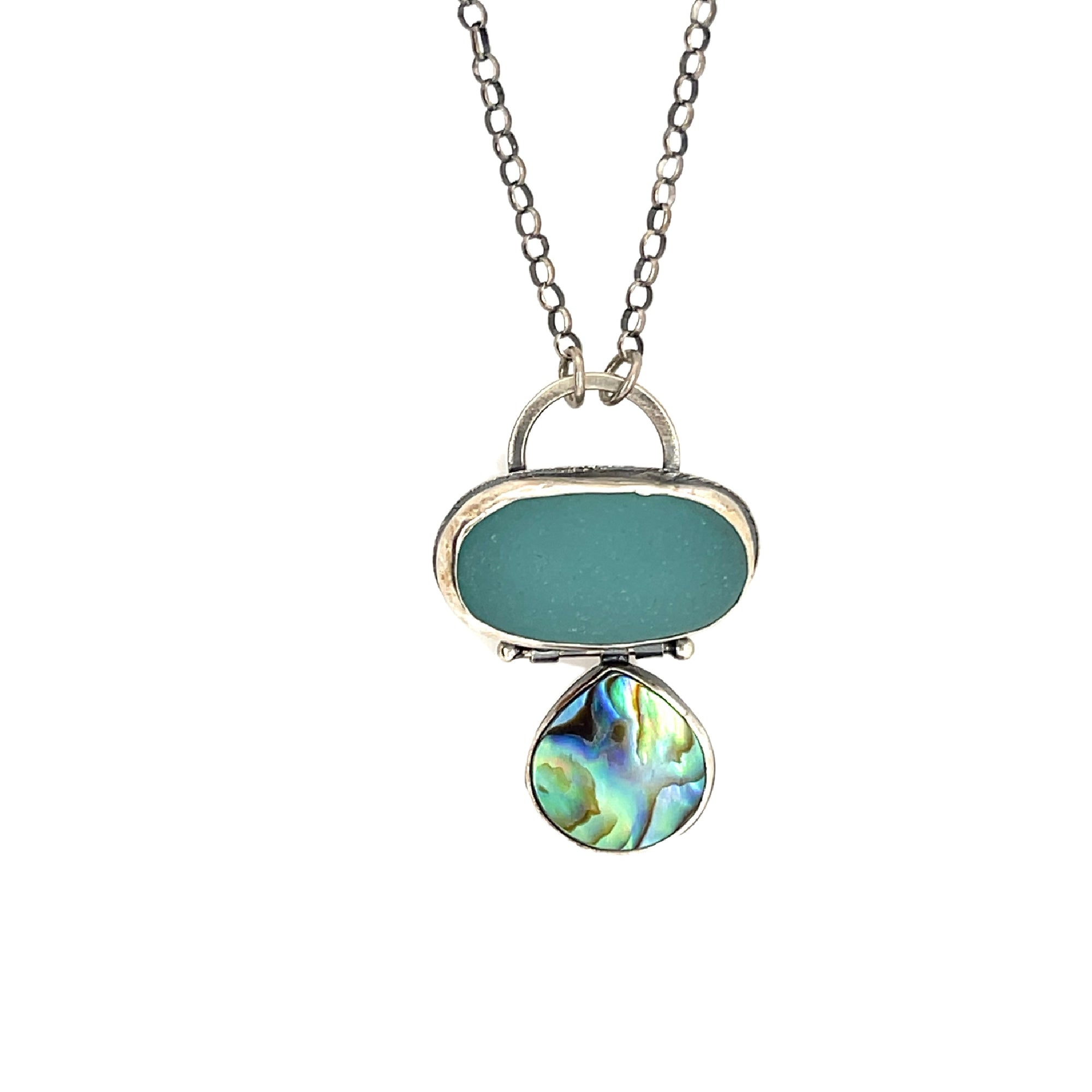 Abalone and Aqua sea Glass Necklace