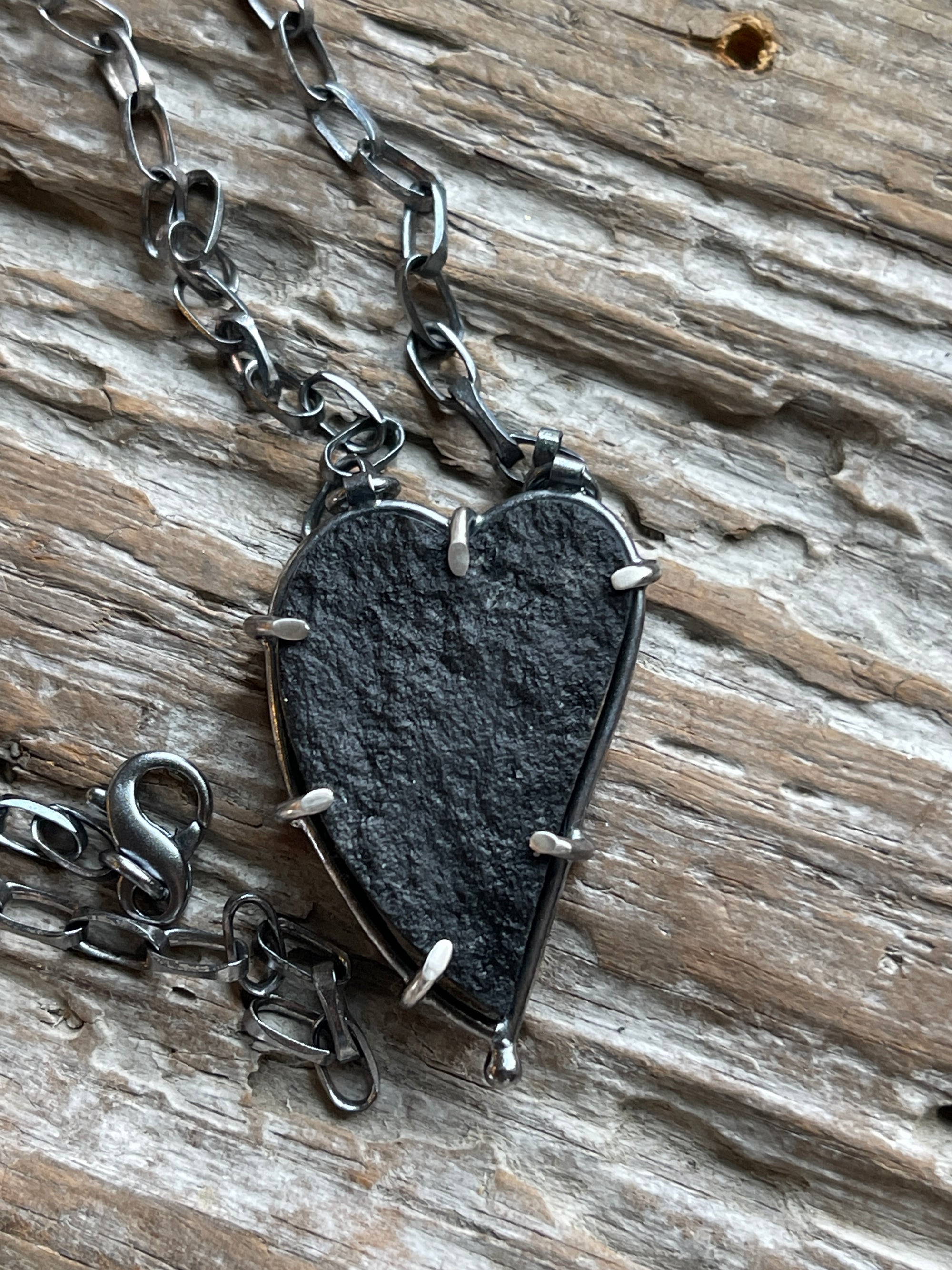 Black Jade Heart Necklace Sterling Silver