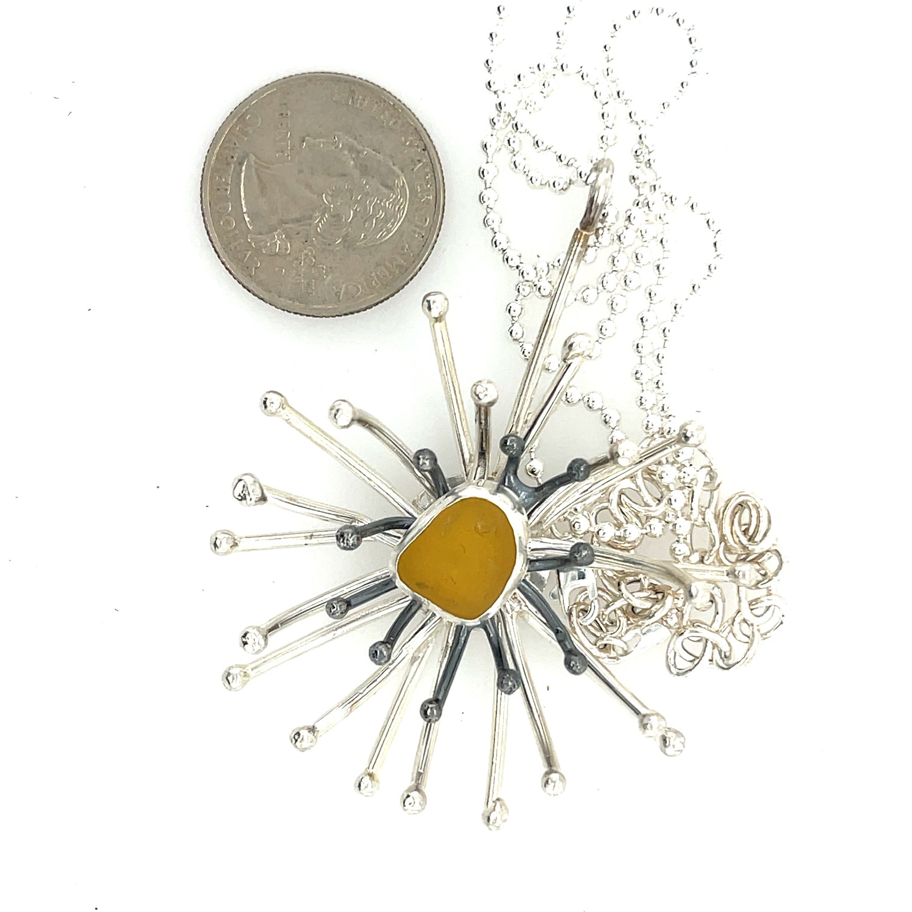 Yellow Sea Glass Mid Century Star Burst Necklace
